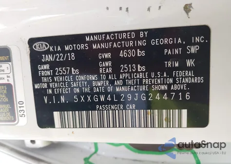 2018 Kia Optima Sx Turbo z USA, uszkodzony, nr VIN 5XXGW4L29JG244716